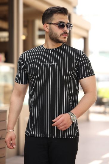 Erkek Dikey çizgili Ottoman Kumaş Kısa Kollu T-shirt resmi